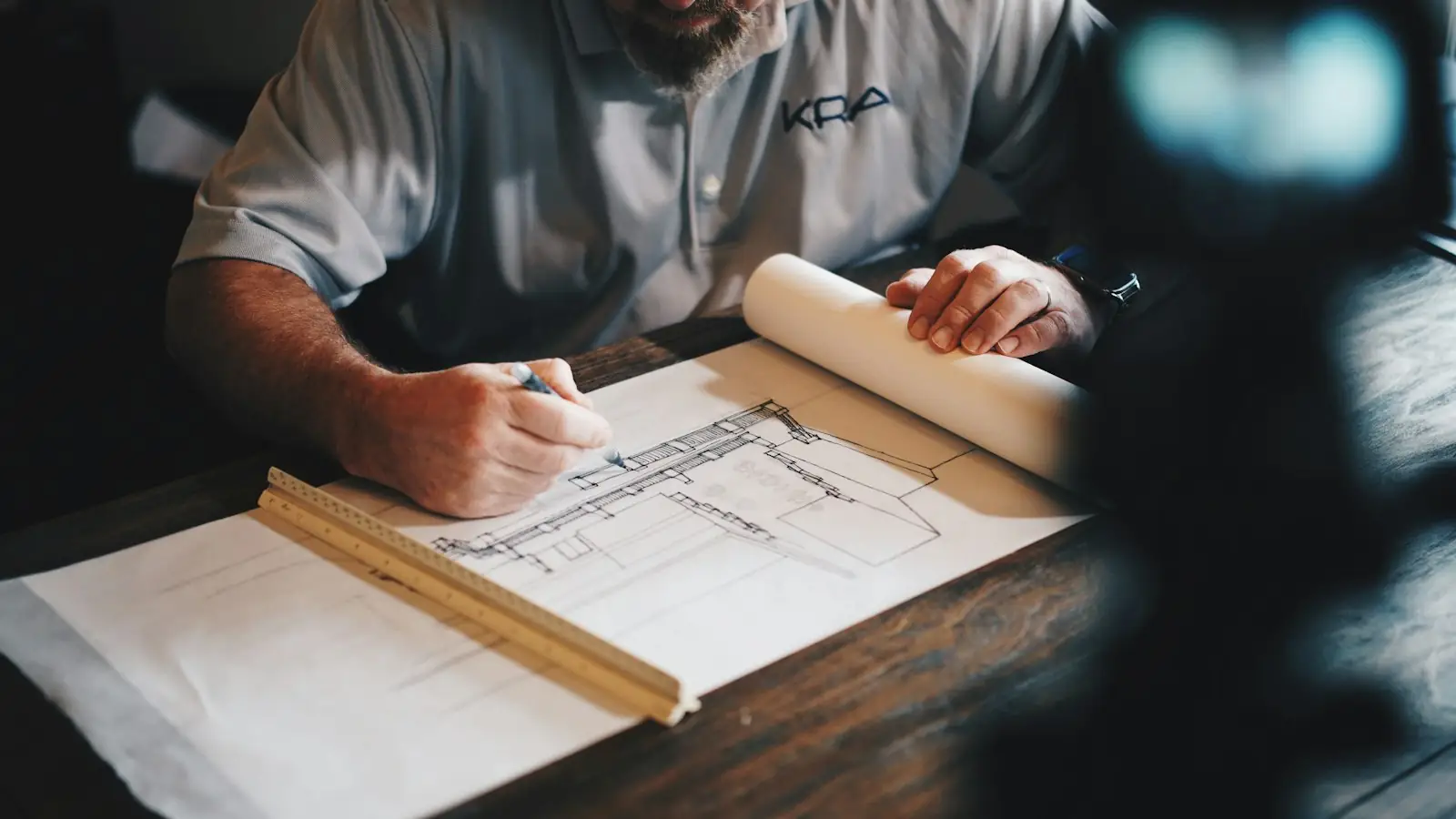 Engineer reviewing construction drawings